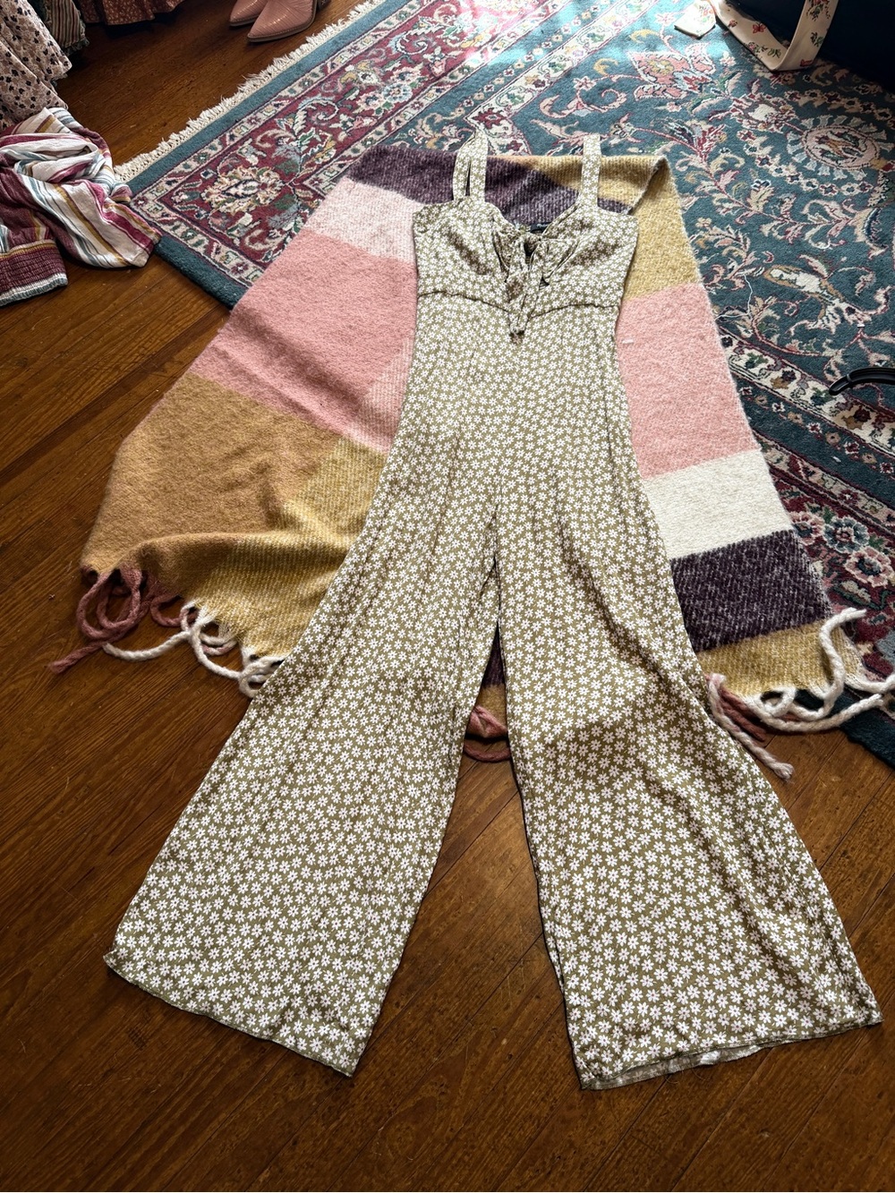 Madewell Olive Green Ditsy Floral Wide-Leg Jumpsuit